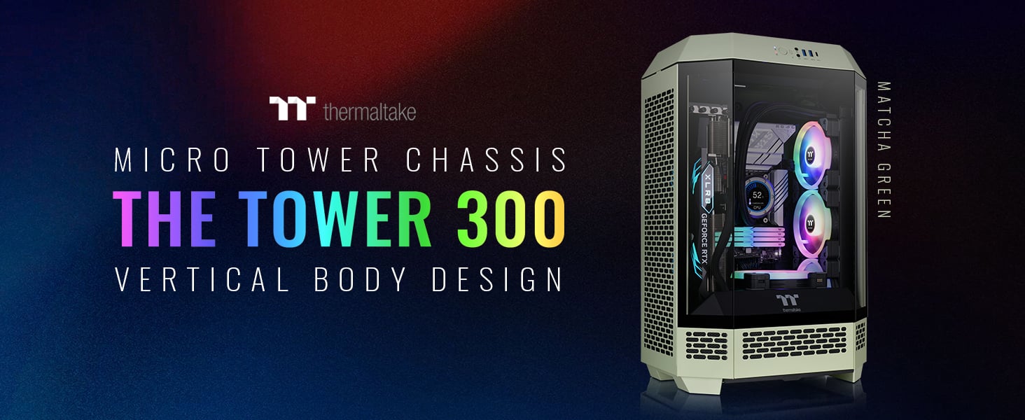 Thermaltake Tower 300 Matcha Green Micro-ATX Case; 2x140mm CT Fan Included;  Support Up to 420mm Radiator; Horizontal display capable with optional